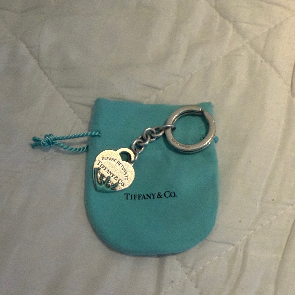 Tiffany & Co. Silver Heart Keyring with Blue Pouch
